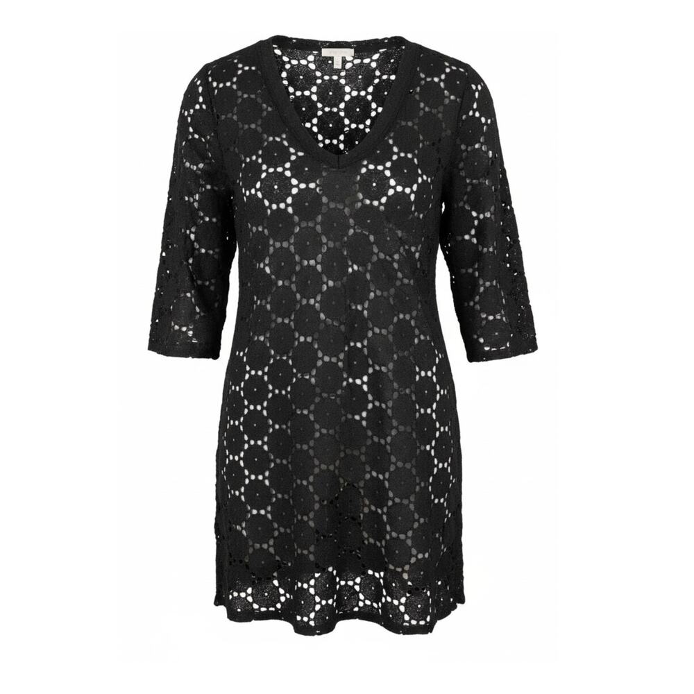 Jordan Taylor Black Eyelet V-neck Tunic Swim Cover XL